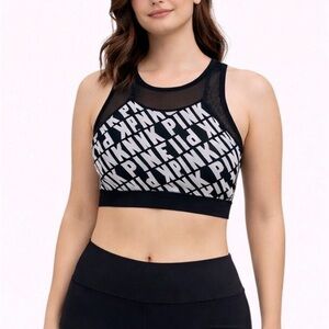 PINK Victoria’s Secret Black & White Racerback Sports Bra Size Small Logo Print